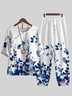 Women Floral Printing Two-Piece Set Daily Half Sleeve Casual Summer Top With Pants Matching Set