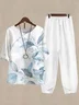 Women Floral Printing Two-Piece Set Daily Half Sleeve Casual Summer Top With Pants Matching Set