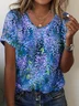 Women Floral Short Sleeve Tee T-shirt Crew Neck Casual Summer Top