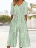 Women Gradient Pattern V Neck Half Sleeve Vintage Summer Jumpsuit