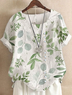Women Floral Short Sleeve Shirt Summer Printing Crew Neck Daily Casual Top