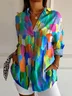 Women Colorblock Long Sleeve Shirt Spring/Fall Buckle Shirt Collar Daily Casual Top