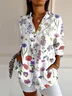 Women Floral Long Sleeve Shirt Spring/Fall Buckle Shirt Collar Daily Casual Top