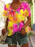 Women Floral Short Sleeve Tee T-shirt V Neck Casual Summer Top