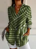 Women Striped Long Sleeve Shirt Spring/Fall Buckle Shirt Collar Daily Casual Top