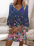 Women Floral Half Sleeve Summer Printing Dress V Neck Daily Casual Midi Classic H-Line Dress