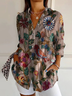 Women Floral Long Sleeve Shirt Spring/Fall Buckle Shirt Collar Daily Casual Top