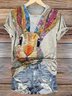 Women Easter (rabbit) Short Sleeve Tee T-shirt Crew Neck Casual Summer Top