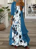 Women Floral Printing Two-Piece Set Daily Three Quarter Sleeve Casual Spring/Fall Dress With Coat Matching Set