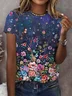 Women Floral Short Sleeve Tee T-shirt Crew Neck Printing Casual Summer Graphic Tee Top