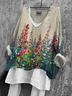 Women Floral Long Sleeve Blouse Spring/Fall Printing V Neck Daily Casual Top
