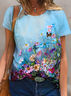 Women Floral Short Sleeve Tee T-shirt Crew Neck Printing Casual Summer Graphic Tee Top
