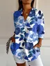 Women Floral Long Sleeve Shirt Spring/Fall Buckle Shirt Collar Daily Casual Top