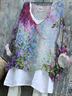 Women Floral Long Sleeve Blouse Spring/Fall Printing V Neck Daily Casual Top