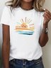 Women Sun Short Sleeve Tee T-shirt Crew Neck Casual Summer Top
