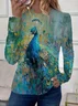 Women Peacock Long Sleeve Tee T-shirt Crew Neck Printing Casual Spring/Fall Graphic Tee Top