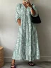 Women Floral Half Sleeve Summer Printing Dress V Neck Daily Casual Maxi A-Line Dress
