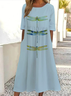 Women Dragonfly Short Sleeve Summer Printing Dress Crew Neck Daily Casual Maxi Shift Dress H-Line Dress