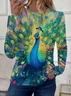 Women Peacock Long Sleeve Tee T-shirt Crew Neck Printing Casual Spring/Fall Graphic Tee Top