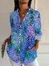 Women Floral Long Sleeve Shirt Spring/Fall Buckle Shirt Collar Daily Casual Top