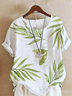 Women Plants Half Sleeve Blouse Summer Crew Neck Daily Casual Top