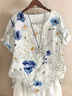 Women Floral Half Sleeve Blouse Summer Crew Neck Daily Casual Top