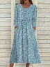 Women Floral Half Sleeve Summer Printing Dress Crew Neck Daily Casual Maxi A-Line Dress