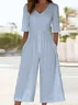 Women Striped V Neck Half Sleeve Casual Summer Jumpsuit