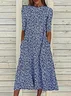 Women Floral Half Sleeve Summer Printing Dress Crew Neck Daily Casual Maxi A-Line Dress