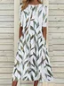 Women Floral Half Sleeve Summer Printing Dress Crew Neck Daily Casual Maxi A-Line Dress