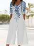 Women Floral V Neck Half Sleeve Casual Summer Jumpsuit