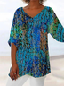 Women Abstract Short Sleeve Shirt Summer Printing V Neck Daily Casual Top