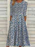 Women Floral Half Sleeve Summer Printing Dress Crew Neck Daily Casual Maxi A-Line Dress