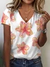 Women Floral Short Sleeve Tee T-shirt V Neck Printing Casual Summer Graphic Tee Top