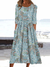 Women Floral Half Sleeve Summer Printing Dress Crew Neck Daily Casual Maxi A-Line Dress