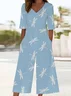 Women Dragonfly V Neck Half Sleeve Casual Summer Jumpsuit