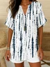 Women Striped Short Sleeve Shirt Summer Printing V Neck Daily Casual Top