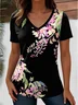 Women Floral Short Sleeve Tee T-shirt V Neck Casual Summer Top