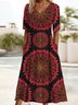 Women's Short Sleeve Summer Ethnic Dress V Neck Daily Going Out Casual Maxi A-Line