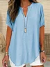 Women Plain Half Sleeve Blouse Summer Shawl Collar Daily Casual Top