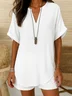 Women Plain Short Sleeve Shirt Summer Printing V Neck Daily Casual Top