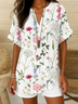 Women Floral Short Sleeve Shirt Summer Printing V Neck Daily Casual Top