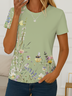Women Floral Short Sleeve Tee T-shirt Crew Neck Printing Casual Summer Graphic Tee Top