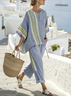 Women Striped Two-Piece Set Daily Half Sleeve Casual Summer Matching Set