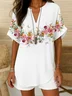 Women Floral Short Sleeve Shirt Summer Printing V Neck Daily Casual Top