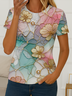 Women Floral Short Sleeve Tee T-shirt Crew Neck Printing Casual Summer Graphic Tee Top