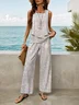 Women Floral Printing Two-Piece Set Daily Sleeveless Casual Summer Top With Pants Matching Set