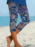 Women Floral Capris Elastic Waist Pant Casual Summer Trousers