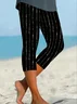 Women Striped Capris Elastic Waist Pant Casual Summer Trousers