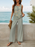 Women Floral Printing Two-Piece Set Daily Sleeveless Casual Summer Top With Pants Matching Set